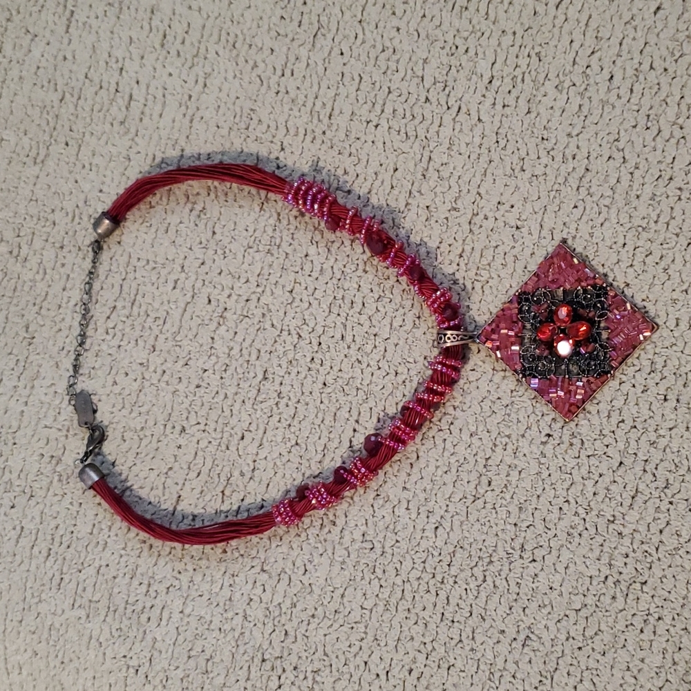 KISSAKA Bohemian Boho Beaded Cord Red Necklace Pendant